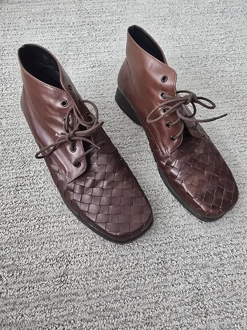 Vtg Duck Head Woven Leather Lace-Up Boots